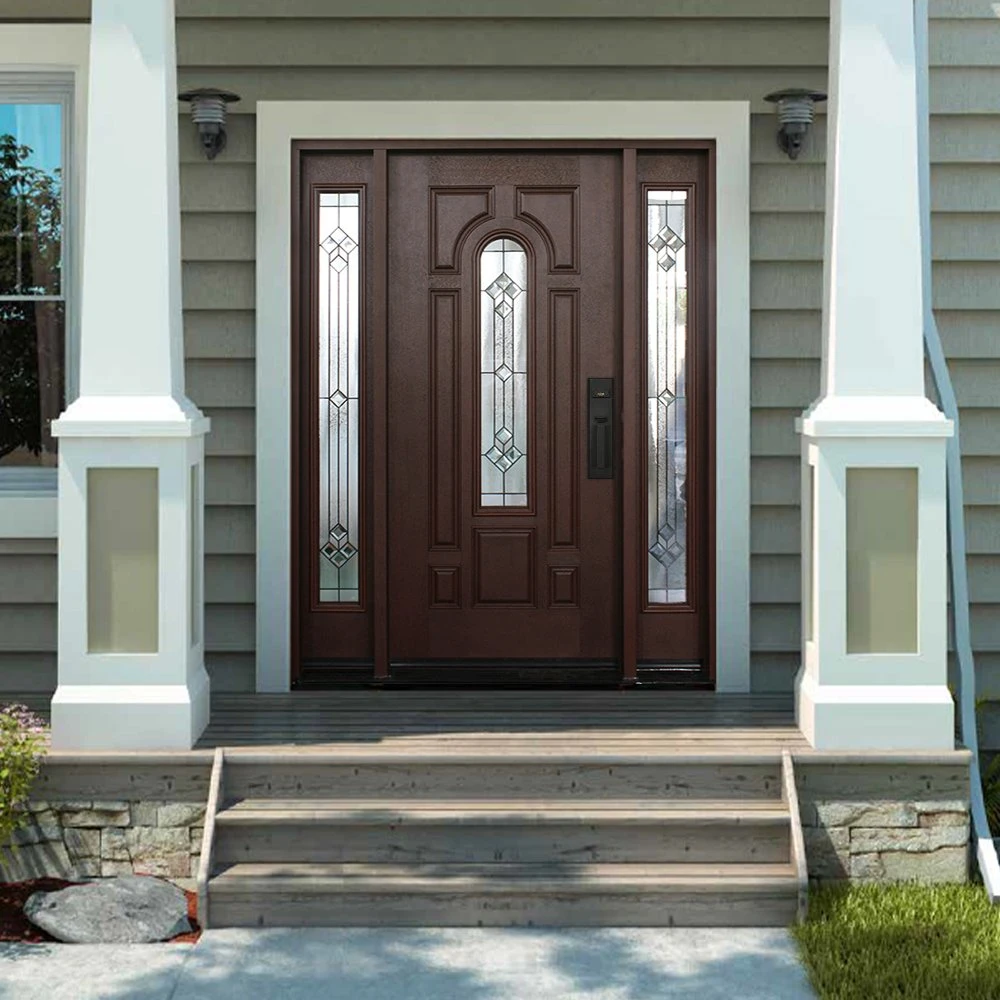 Modern Pivot Mahogany Solid Wood Large Fiberglass Front Door Entrance Door for Villa