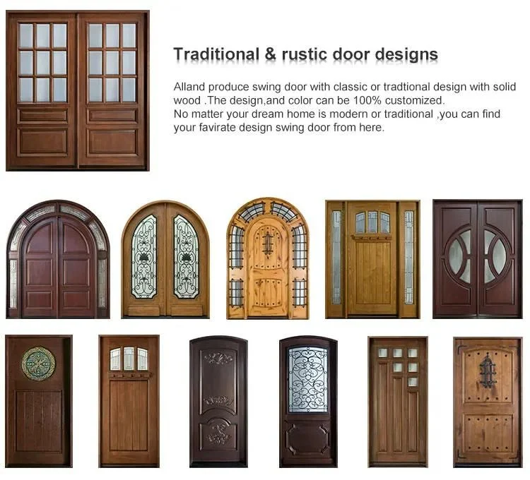 Bespoke Sizes Wholesale Italy Luxury Style Villa Exterior Entrance Wooden Swing Classic Main Door Design Double Door with Light