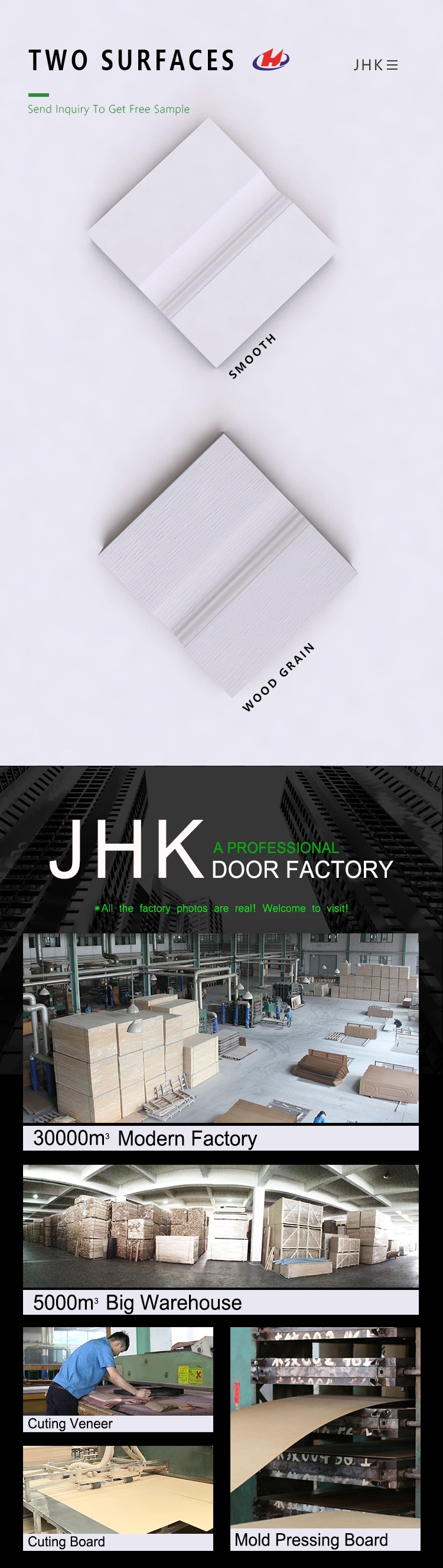 Jhk-014 White Laminate MDF Molded Primer Door Skin