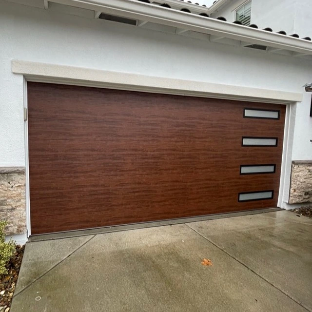 Foshan Factory Black Walnut Brown Fiberglass Tempered Glass Garage Door