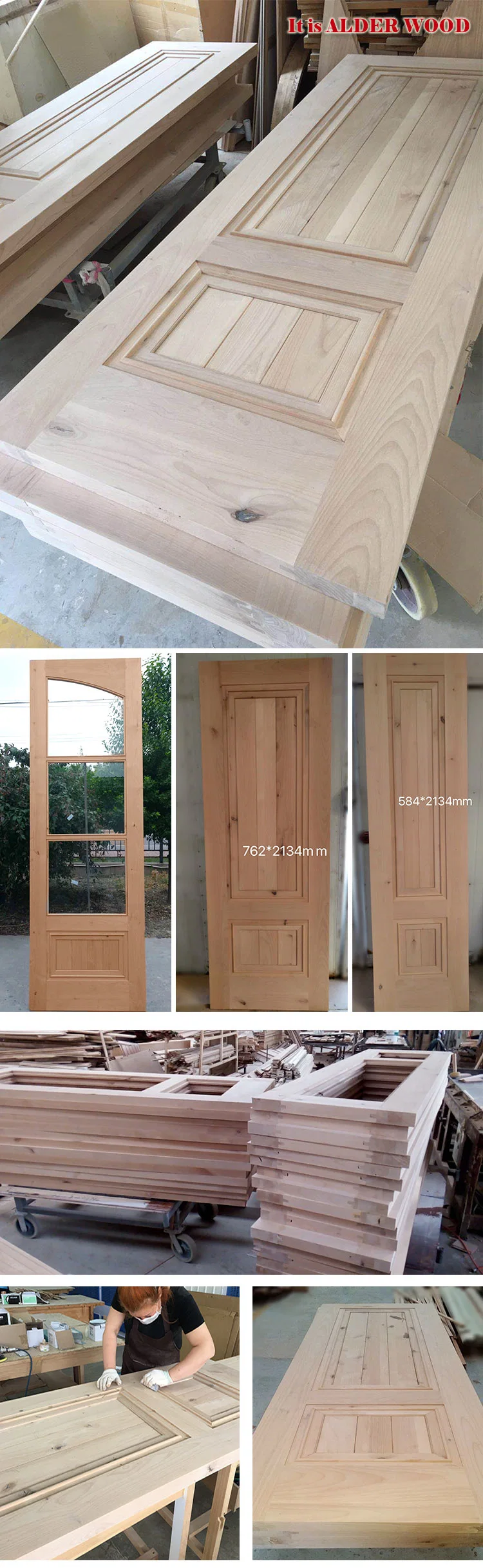 American Latest Arched Frame Interior Solid Wood Door with Glass China Manufactor
