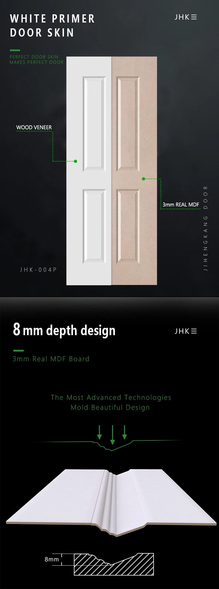 Jhk-F05-Wg White Primer MDF Door Skin with Grooves