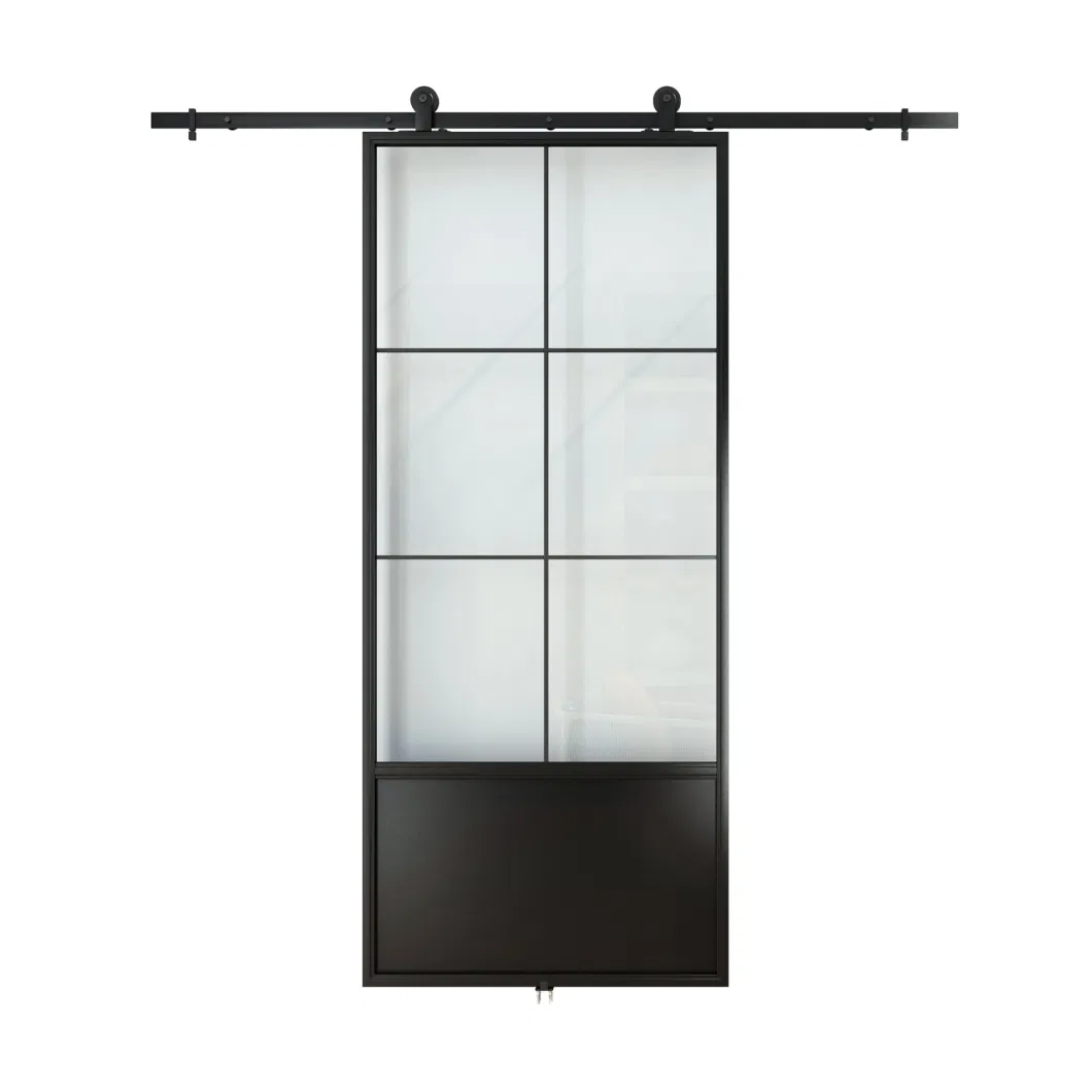 Paneled Matel Glass Barn Door with Installation Hardware