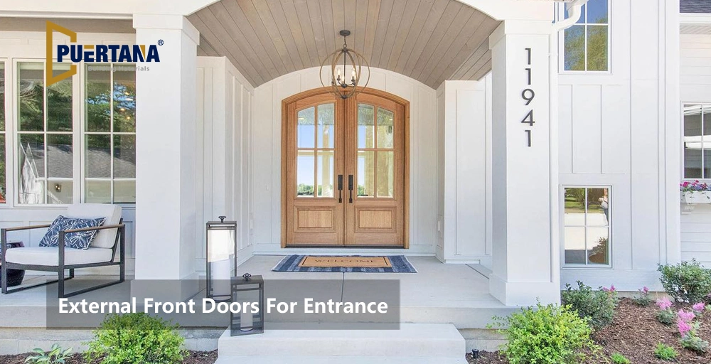 Wood Wooden Fancy Main Entry Entrance Double Front Door with Glass Sidelights Design