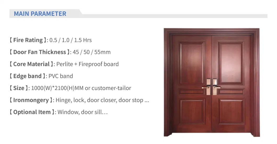 Interior Apartment Fireproof Emergency Laminated Veneer Metal Frame Entrance Fire Exit Solid Timber Room Fire Emergency Wooden Entry Fire Rated Wood Door