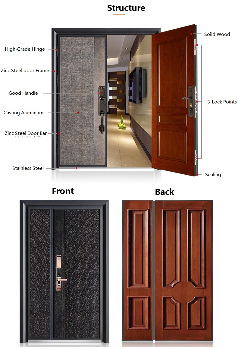 Safe and Good Quality Modern Exterior Armored Cast Aluminum External Door for House Decoration