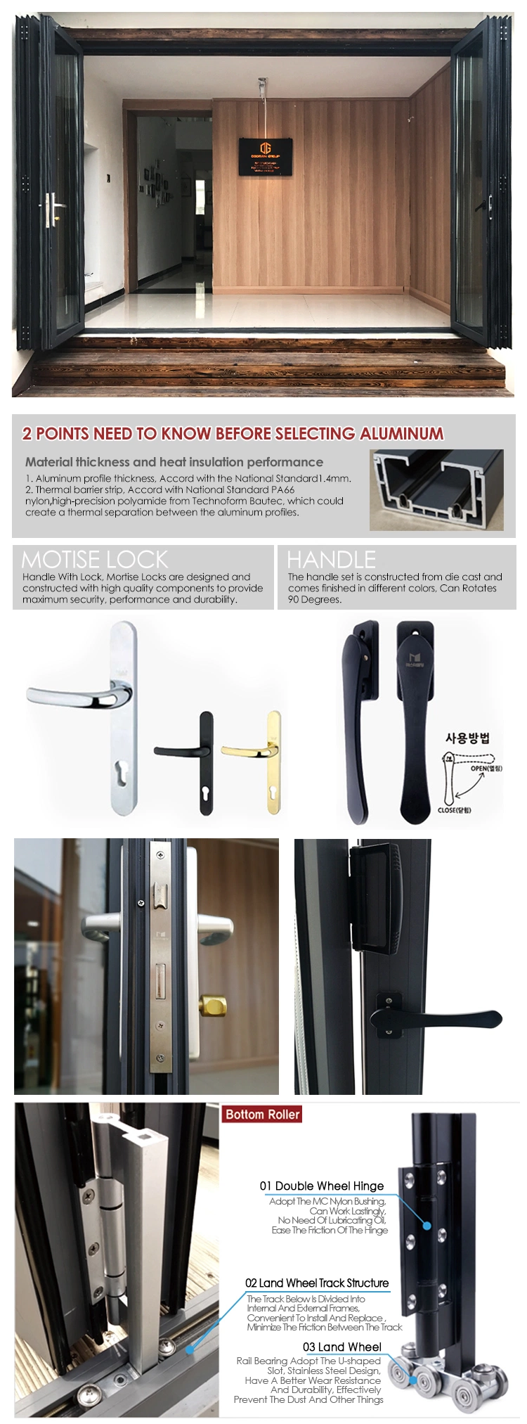 CSA Nfrc As2047 Standard Cheap Internal External 5 Panel Aluminium Bi Fold Folding Folded Balcony Patio Doors