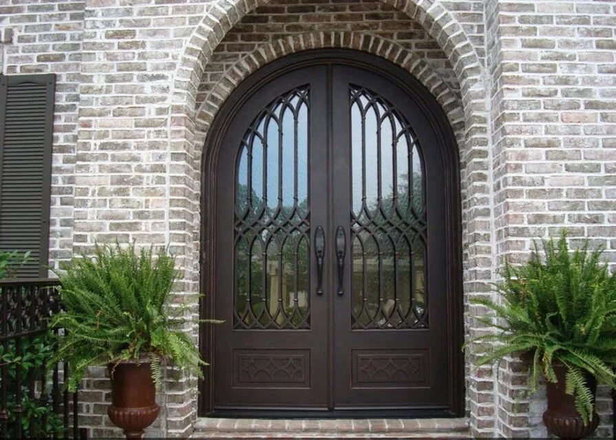 Customized Entry Rond Top Wrought Iron Double Door