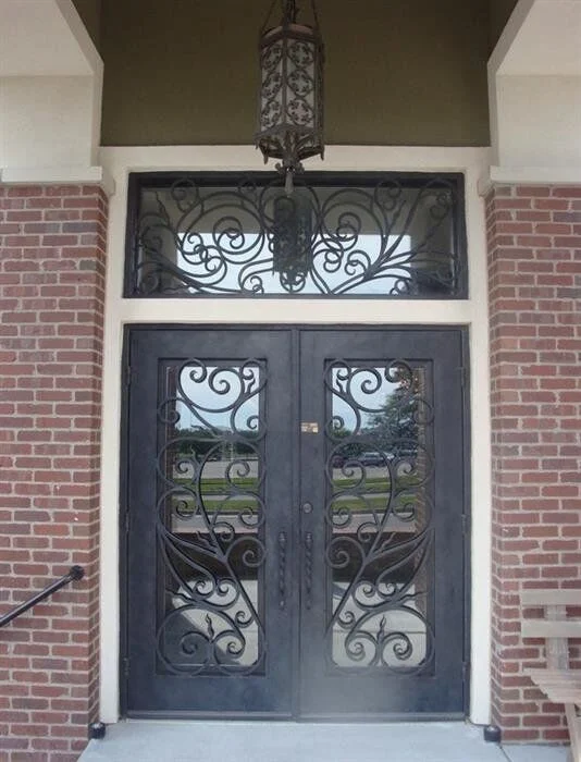 Customized Entry Rond Top Wrought Iron Double Door