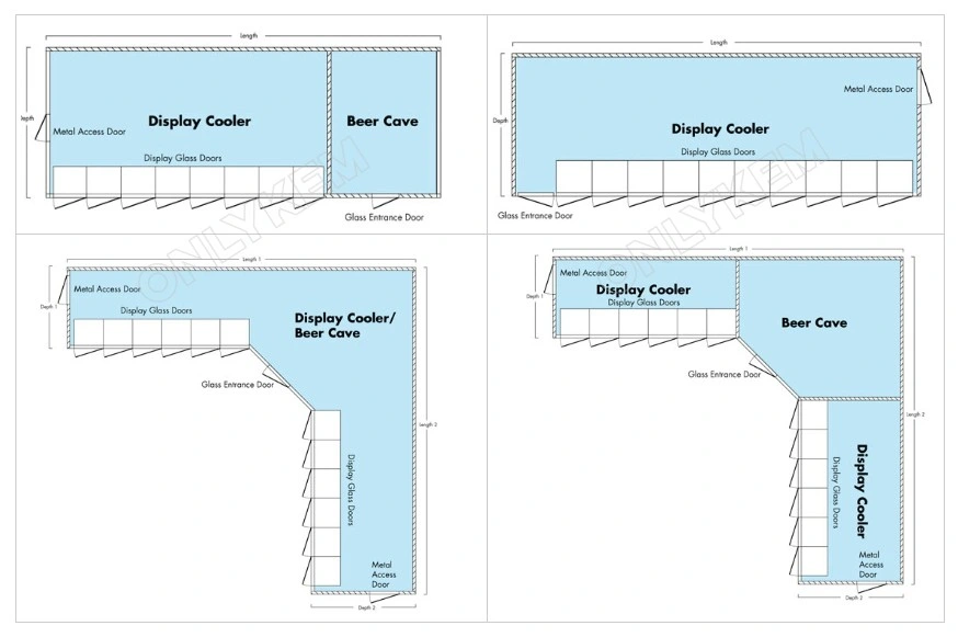 Beer Cave and Shop Display Walk in Cooler Room with Glass Door