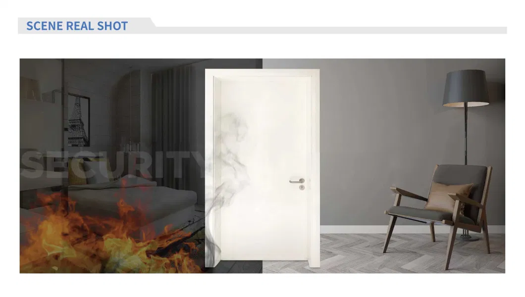 Hotel Interior Fire Rated Veneer Laminated Wood Security Steel Frame Fire Resistance Solid Timber Bedroom Fireproof Wooden Swing Doors with Fireproof Window