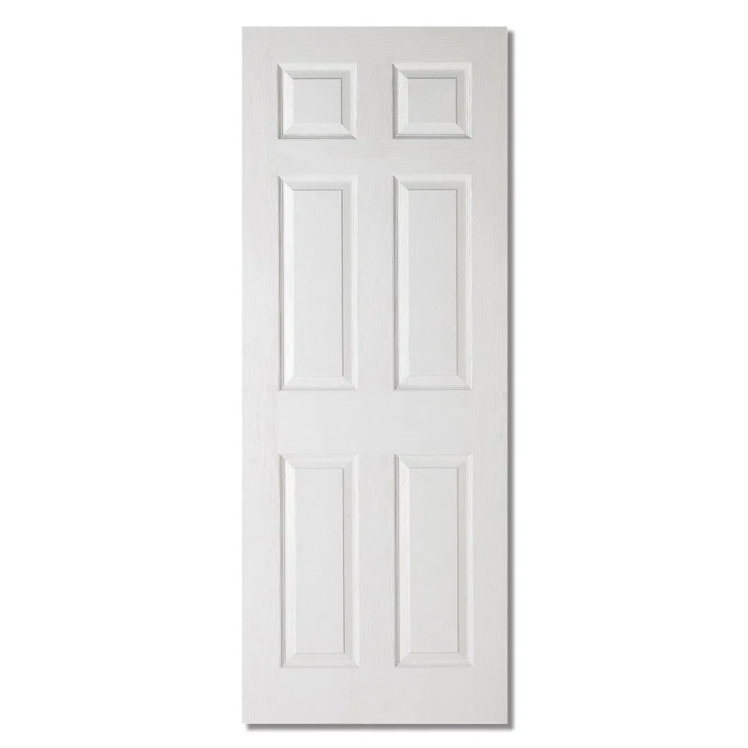 Hollow Core Unfinished White Primed Wood Grain Texture 6 Panel Oak Doors with Raised Moulding