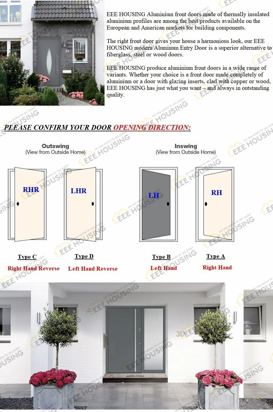 China Manufacturer Direct Supply Modern Residential Aluminum Single External Front Entrance Metal Door with Glass Sidelite