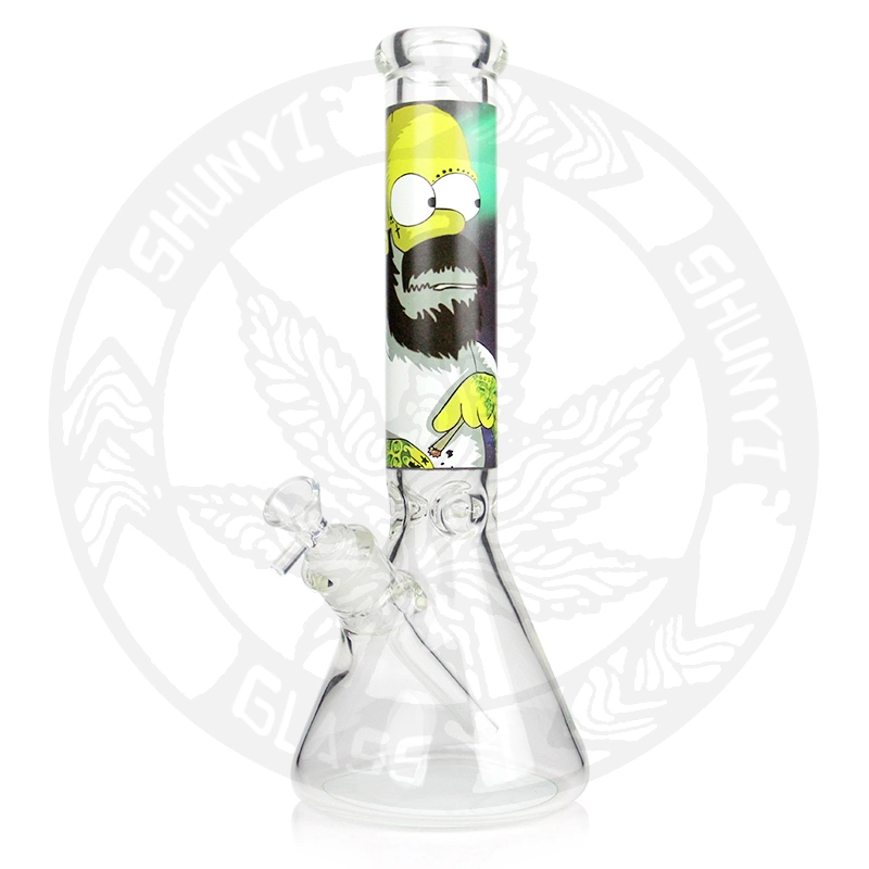 14&prime; &prime; Luminous Glass Pipe with Simpsons Picture Heady Beaker Smoke Water Pipes Dark in The Night