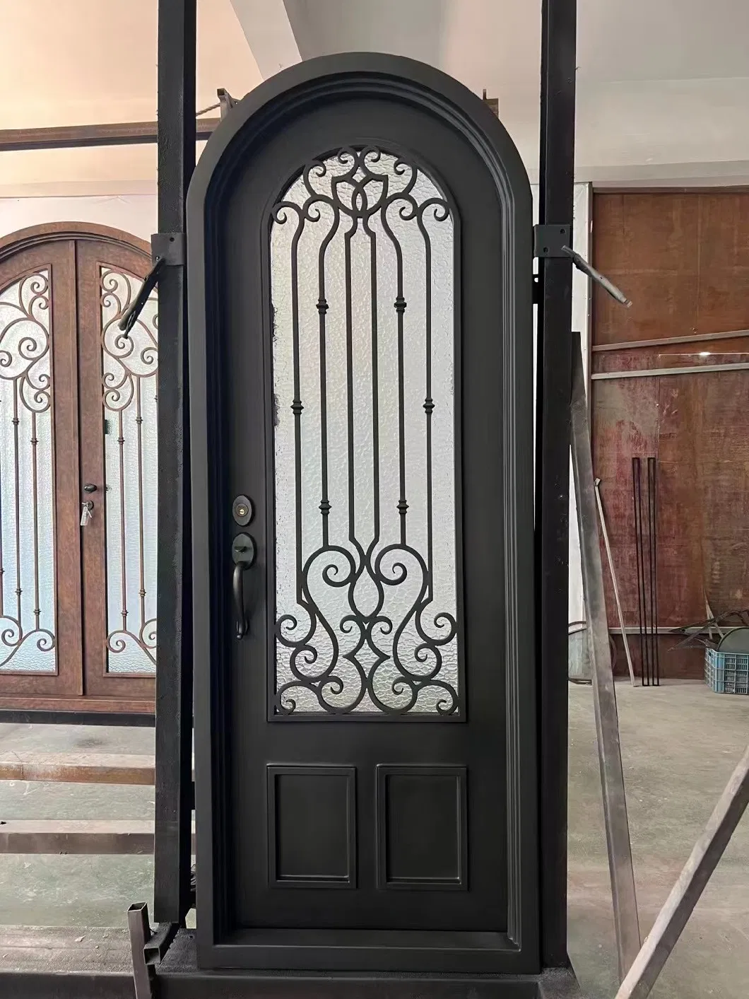 Single Iron Door with Side Lights on Both Sides with Size 98&quot;X65&quot;, Frame Depth 4 1/2&quot;