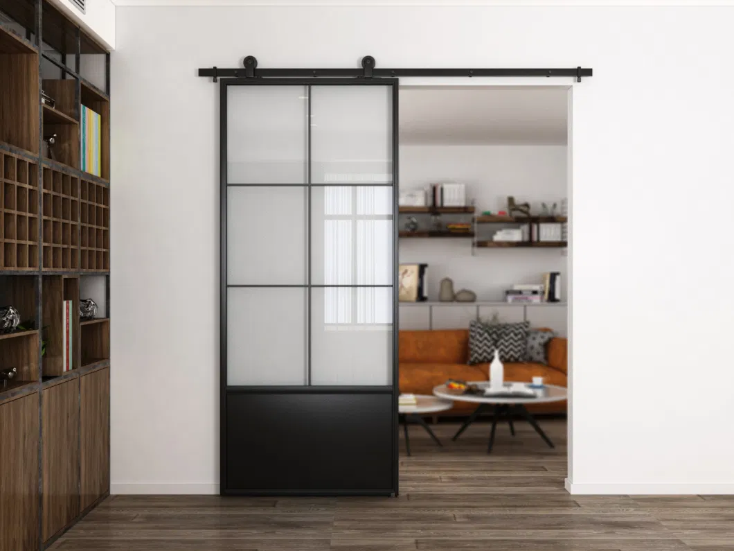 Paneled Matel Glass Barn Door with Installation Hardware