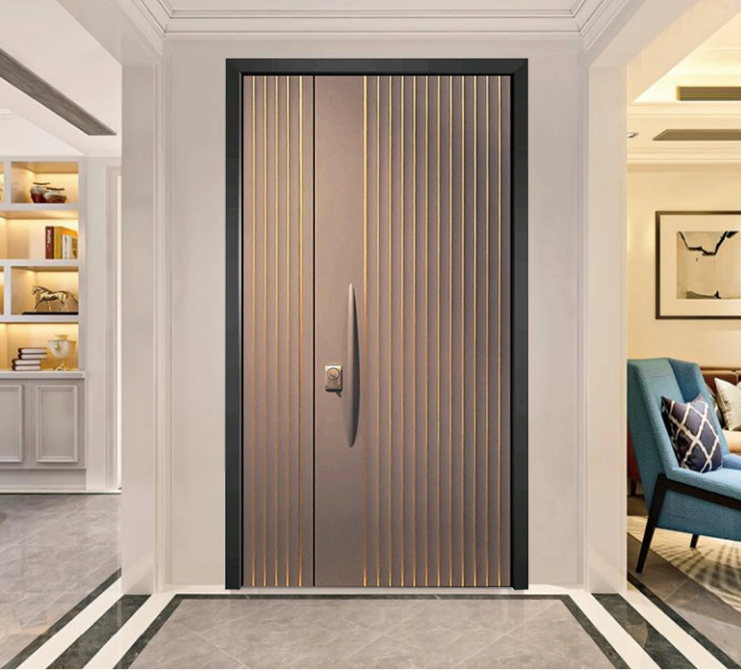 Luxury Black Double Glass Wooden Metal Frame Doors Entrance