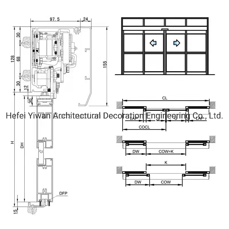 Commercial External Patio Aluminum Door Intelligent Automatic Glass Sliding Door