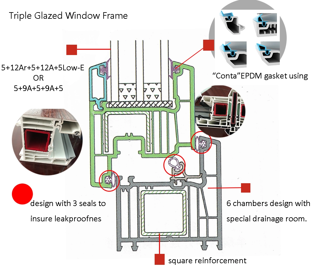 Wood Color PVC Profiles Golden Oak Laminated Foil UPVC Window Profiles Plastic Window and Door