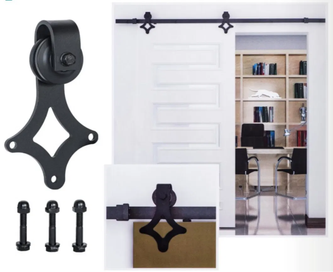 Rhombic Roller Modern Black Sliding Barn Door Hardware Kit