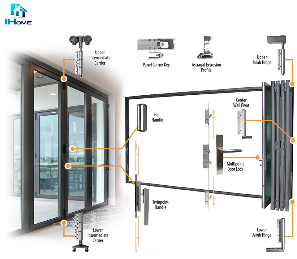 American Front House Style Safety Glass Aluminium Bi Fold Doors Exterior Bifold Door