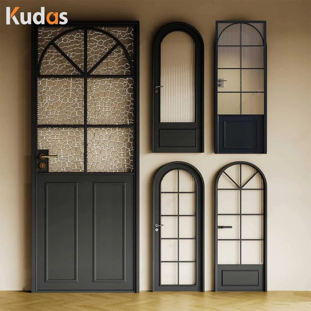 Interior Entrance White Black Wood Steel Metal Tempered Glass Double Front Doors