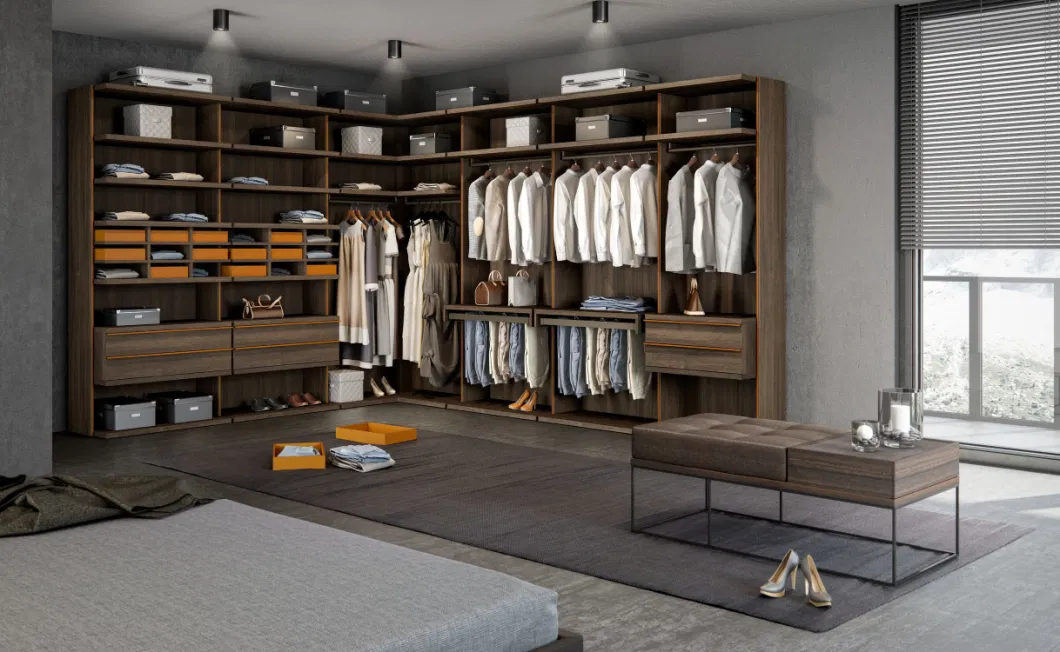 PA Factory Supply Luxury Wood Wardrobe Aluminum Frame Glass Hinge Door Walk in Wardrobes