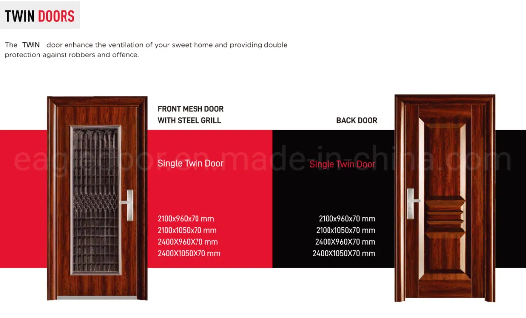Entry Doors Swing Stainless Steel Exterior Latest Design Finished Double Main Entrance Safety Front Twins Door