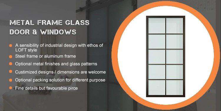 Knockdown Paneled Metal Glass Concorde Barn Door with Hardware