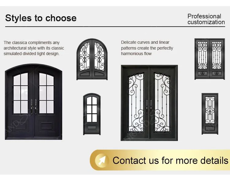 Classical Style Entrance Front Iron Main Door Hot Sell Security Double Wrought Iron Doors