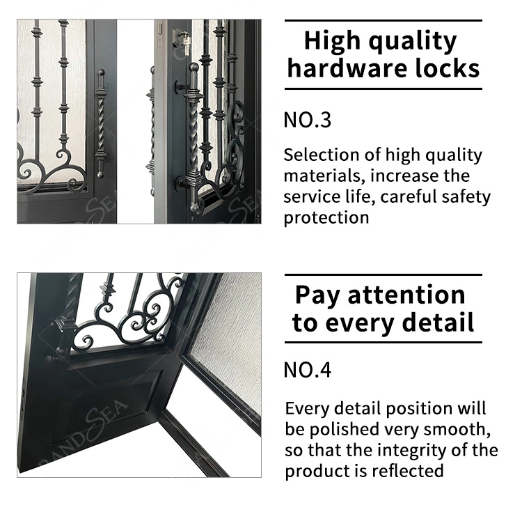 Classical Style Entrance Front Iron Main Door Hot Sell Security Double Wrought Iron Doors