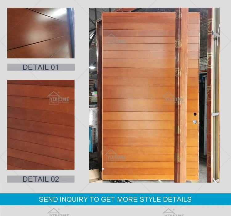 Guangdong Yohome Custom Exterior Wood Front Door Entry Full Door Steel and Wood with Lock Wooden Main Door Modern Front Door Wood Grain Steel Door Wooden Finish