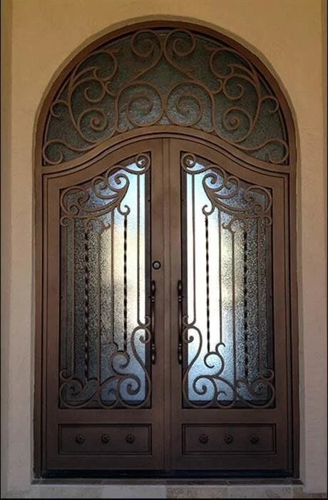 Customized Entry Rond Top Wrought Iron Double Door