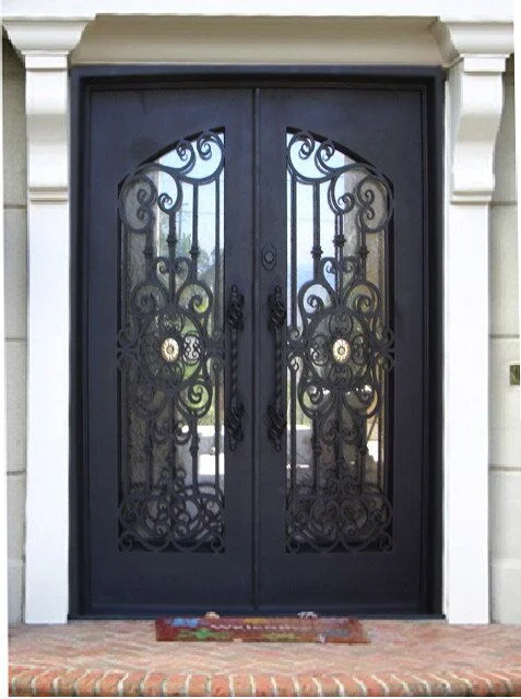 Factory Outlet Entrance Fiblegalss Security Wrought Iron Door