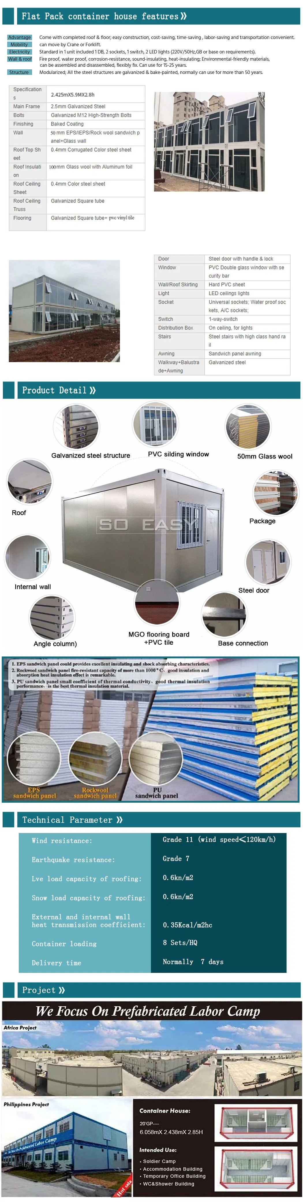 Prefabricated Modular Steel Frame Folding Flat Pack Rolling Door Container Shop