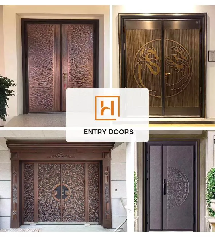 Italian Luxury Design Aluminum Alloy Front Double Doors for Houses Metal Internal Doors