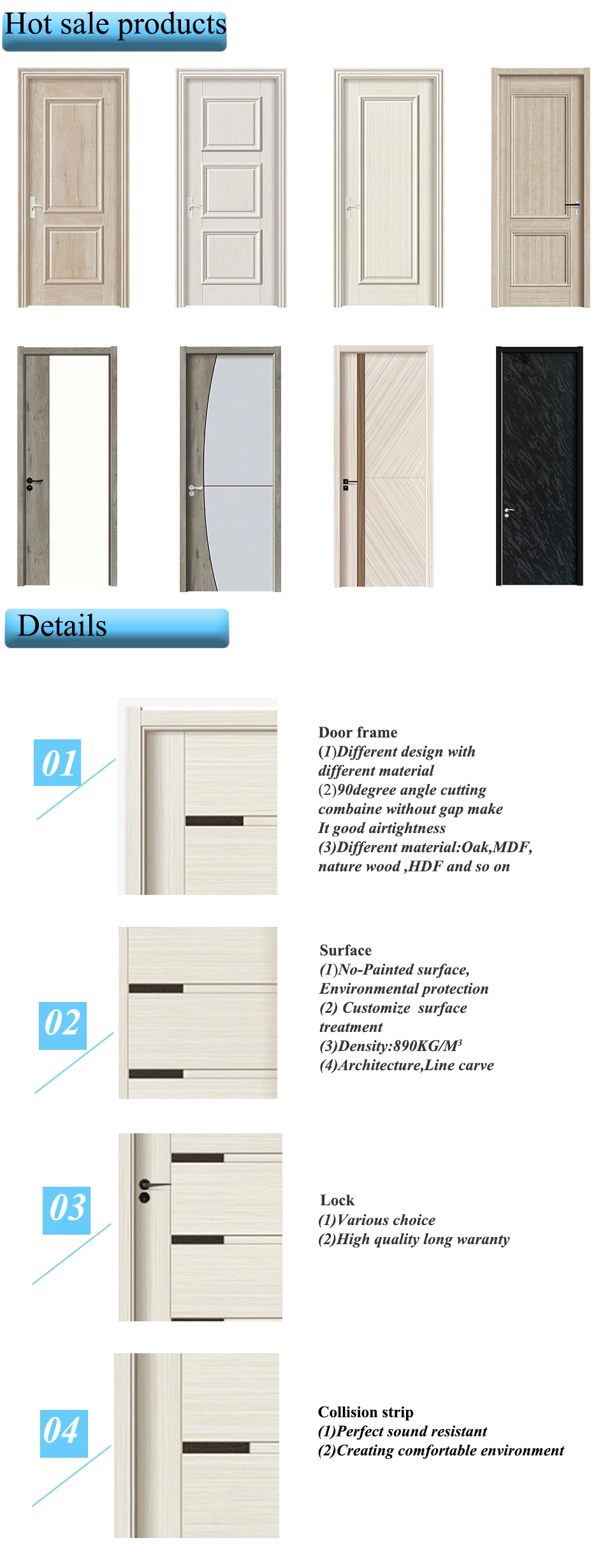 Cheap Wooden Internal Door Design Doors Interior with Frame for Bedroom Apartment 6 Panel Villa Main Entrance Door