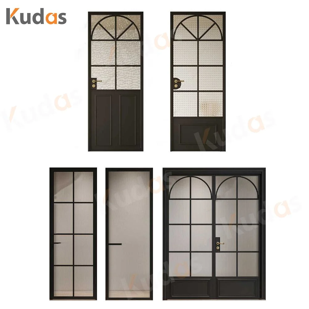 Interior Entrance White Black Wood Steel Metal Tempered Glass Double Front Doors