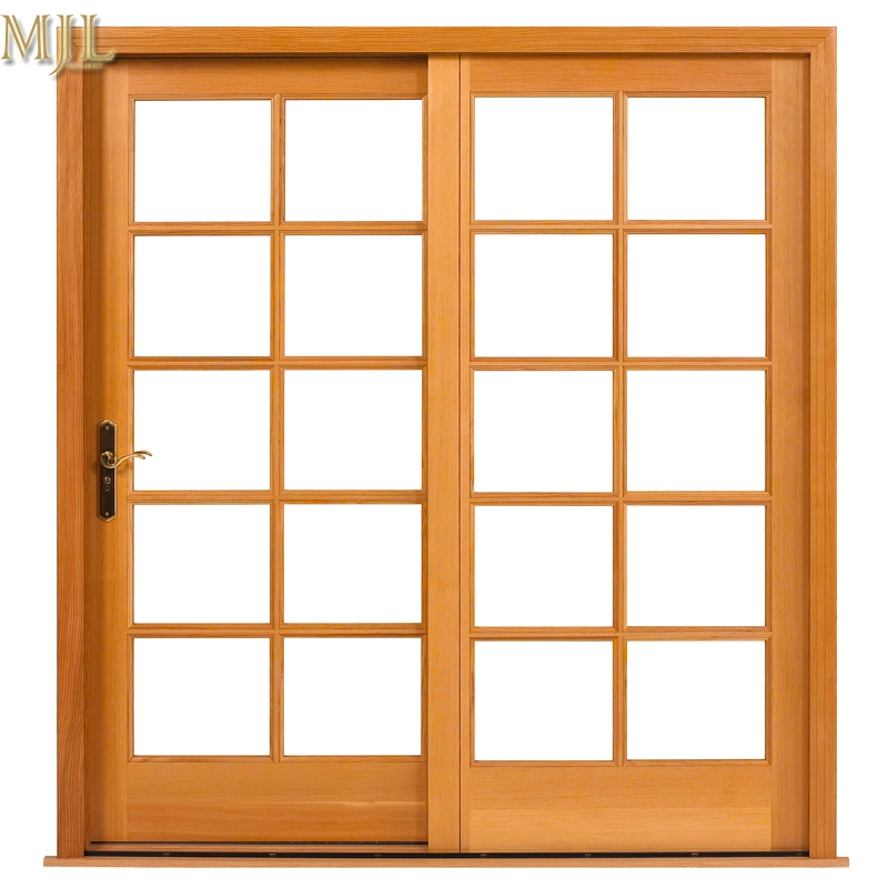 Aluminium Composite Wood Frame Tempered Glass Door with Grill Design