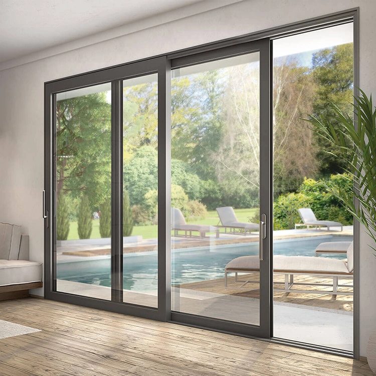 Wholesale Sound Insulation External Black Aluminium French Triple Glazed Glass Sliding Doors for Home Villa Patio Door