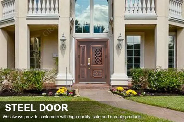 Residential Double External Coated Paint Steel Frame Exterior Entry Security Steel Door