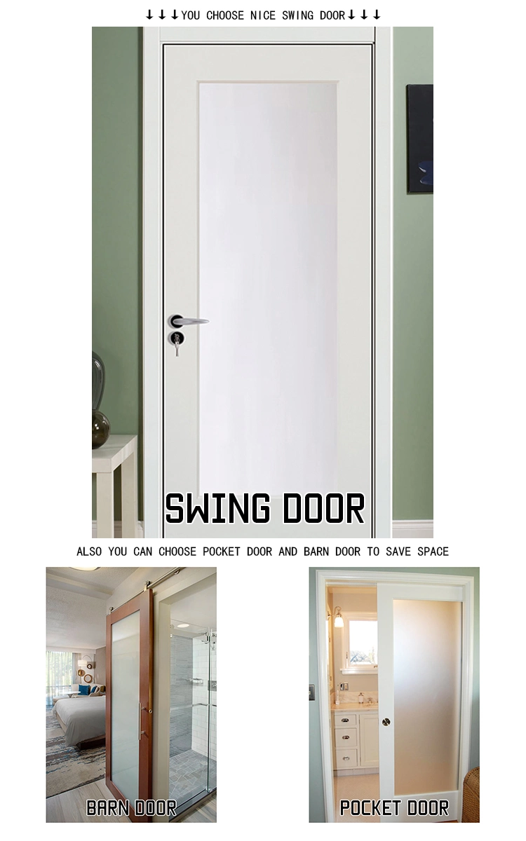 Unfinished Solid Wood Frame Internal Oak Door with Frosted Glass Panel for Bathroom Door