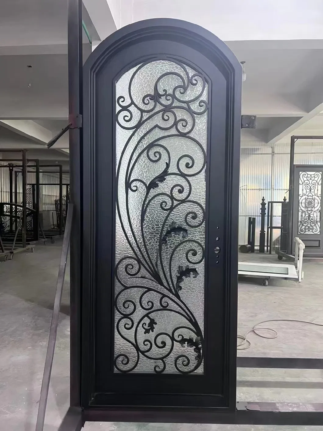 Single Iron Door with Side Lights and Circle Arch Top