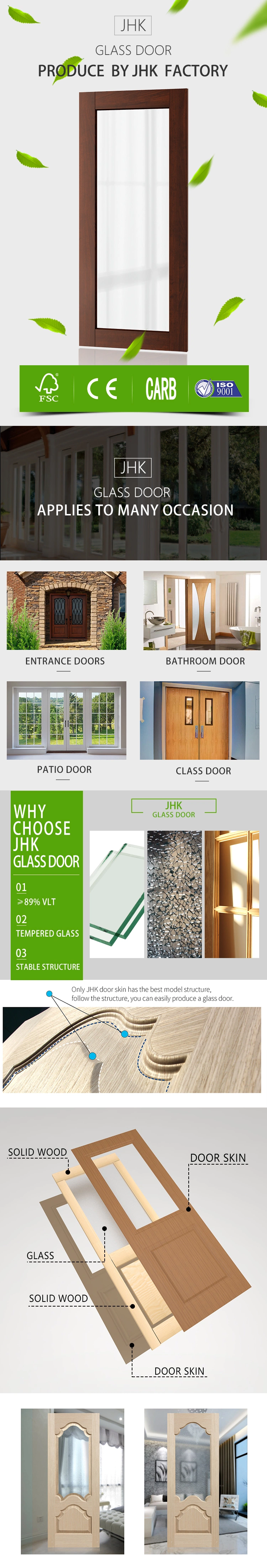 Jhk-G18 Tempered Inside Glass Wooden Door with High Quality