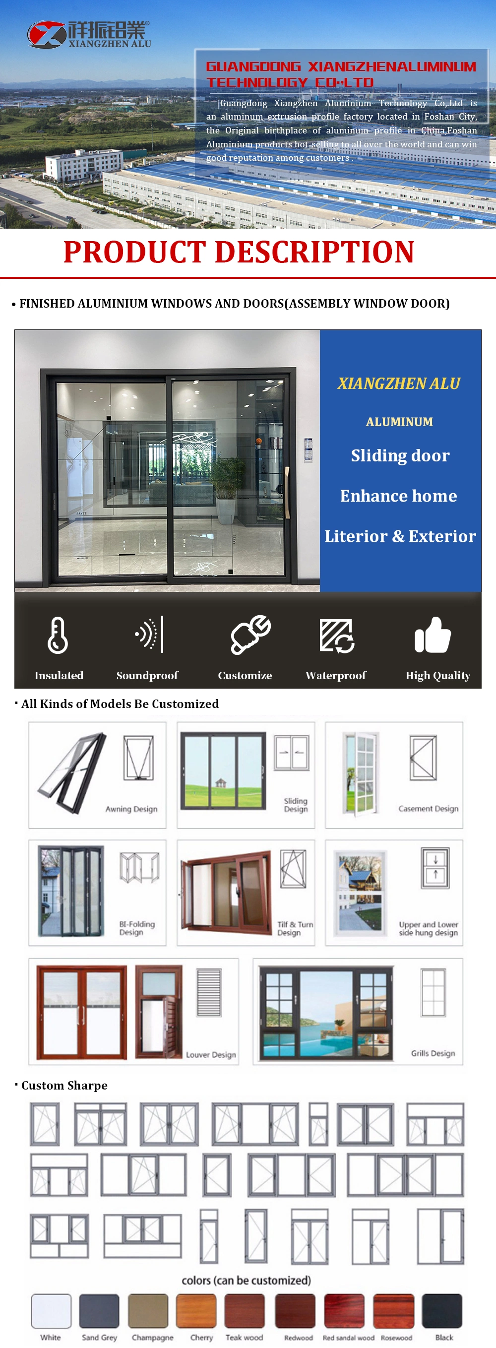 Easy Install Aluminum Door Folding Large Glass Sliding Door Front Doors