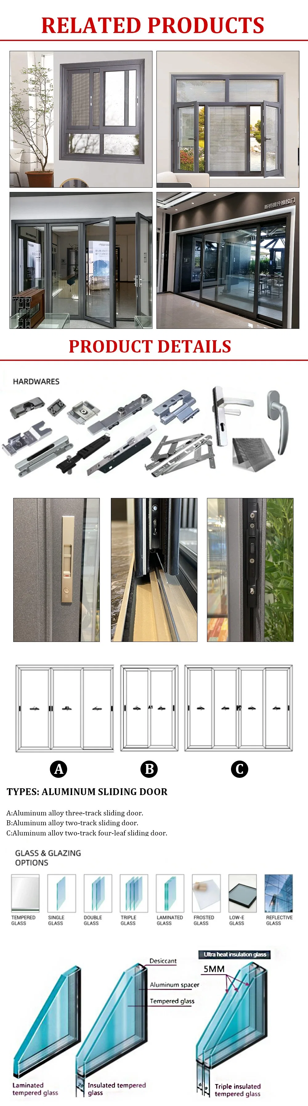 Easy Install Aluminum Door Folding Large Glass Sliding Door Front Doors