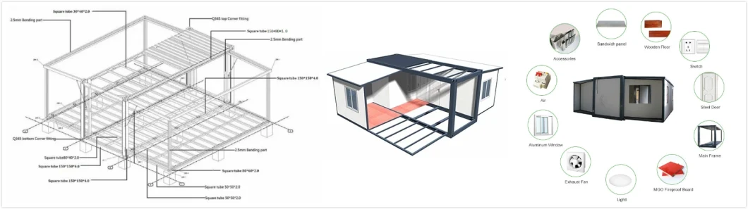 Tiny House Homes/Expandable Container House/Modular House/Small House/Prefab House/Container House 20FT 40FT 2 Bedrooms Open Side for Sale