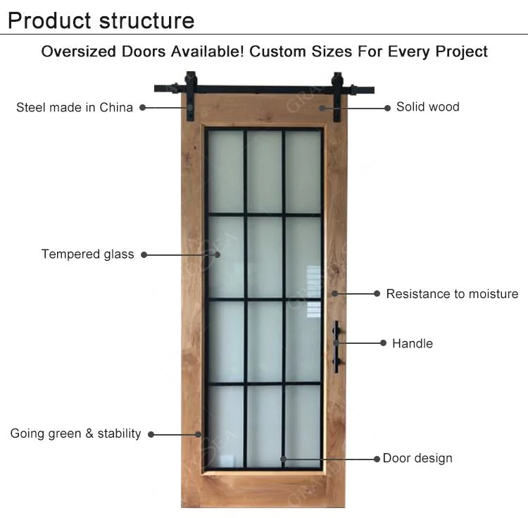 Woodgrain Heavey Door for Toilet Hardwood Soundproof Interior Sliding Barn Door, Customizable