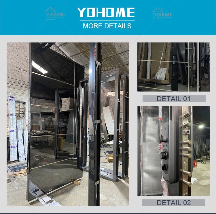 European Modern Passive Door External Black Safety Door Front Entrance Door Modern Insulated Exterior House Steel Frames Doors Cast Aluminum Black Pivot Door