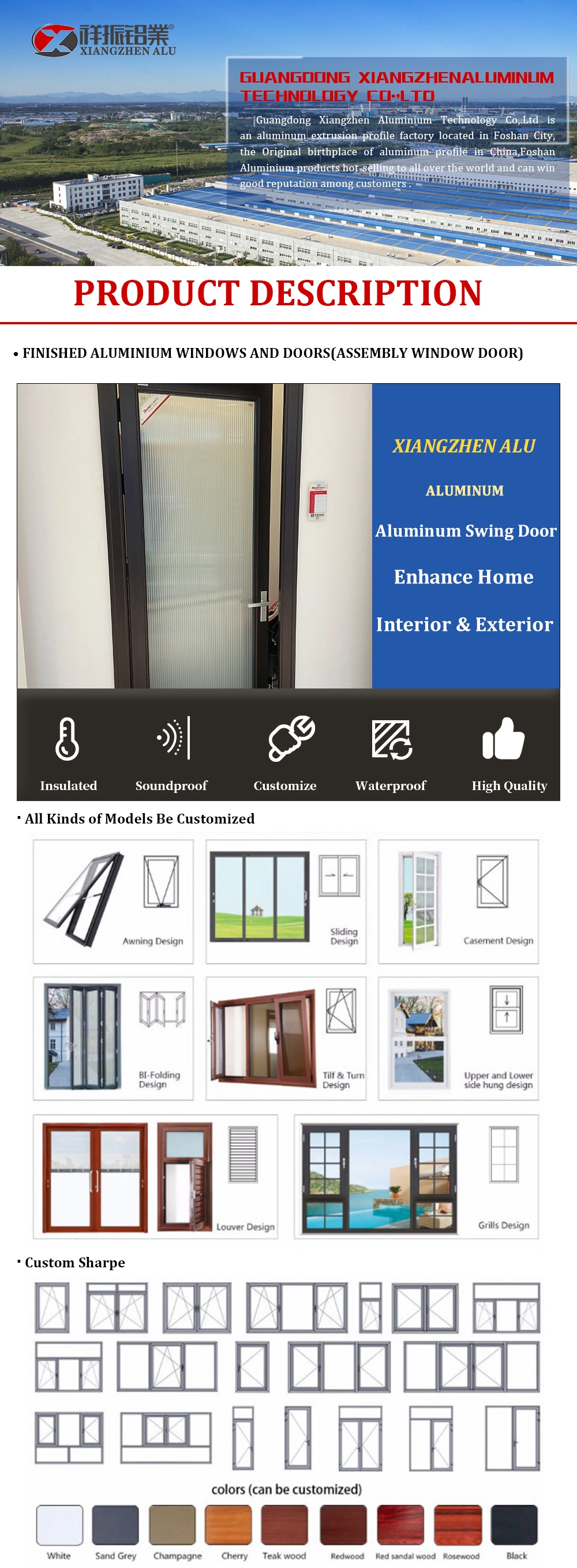 Aluminum Metal Door with Tempered Glass Hinged Waterproof Aluminium Interior French Door and Bathroom Swing Doors